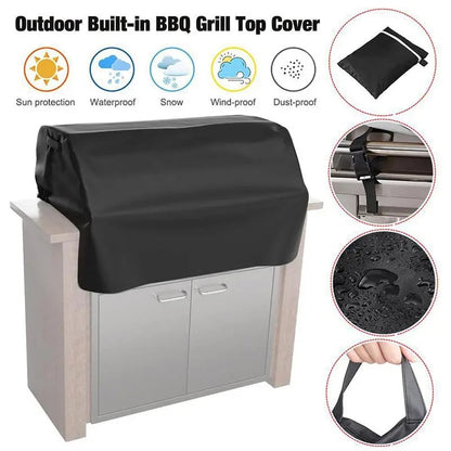 Black 210D Oxford Cloth Built-In BBQ Grill Cover, 81 x 66 x 61cm or 94 x 69 x 61cm