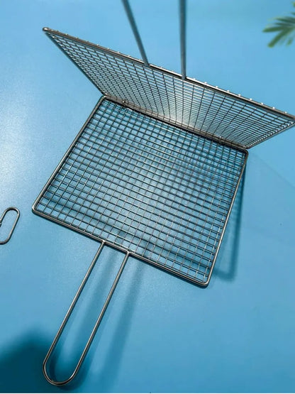 Square Metal BBQ Grill Basket with Long Handle, Detachable Mesh, 6 Sizes