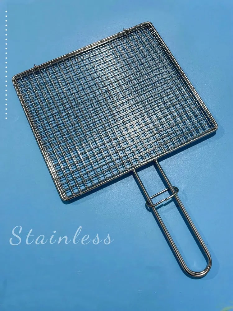 Square Metal BBQ Grill Basket with Long Handle, Detachable Mesh, 6 Sizes