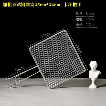 Square Metal BBQ Grill Basket with Long Handle, Detachable Mesh, 6 Sizes - 25X22CM Handle B