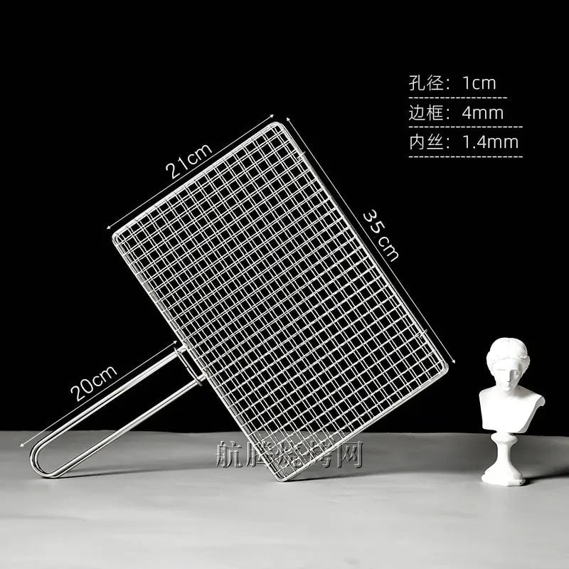 Square Metal BBQ Grill Basket with Long Handle, Detachable Mesh, 6 Sizes - 35X22CM Handle A