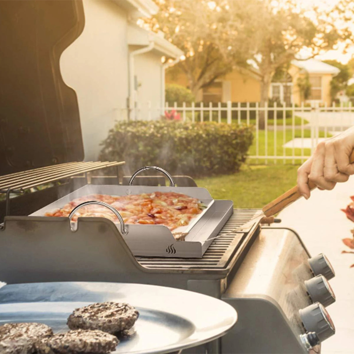 Stainless Steel BBQ Griddle Plate Insert 59 x 41 x 7cm for Gas Grills