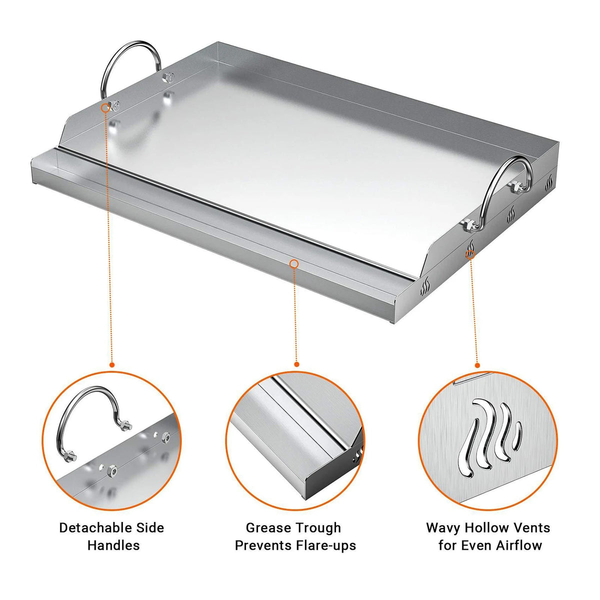 Stainless Steel BBQ Griddle Plate Insert 59 x 41 x 7cm for Gas Grills
