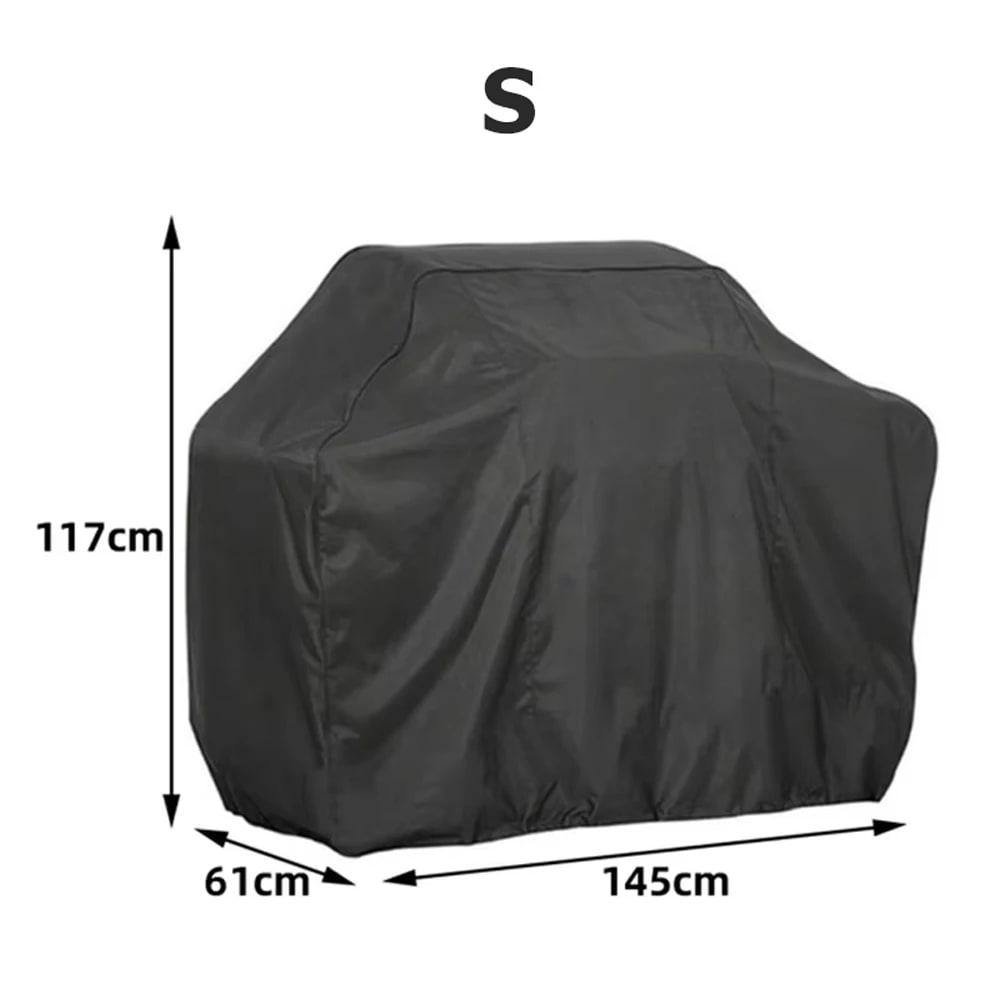 Black Polyester BBQ Cover, Waterproof Outdoor Grill Cover with Drawstring, Multiple Sizes - 61x117x145cm