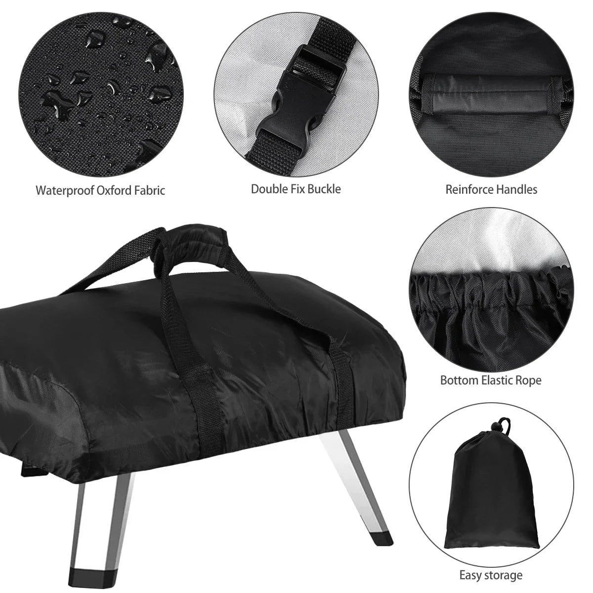 Pizza Oven Cover, Black Oxford Fabric, Waterproof UV-Resistant, For Ooni Koda 12 or 16