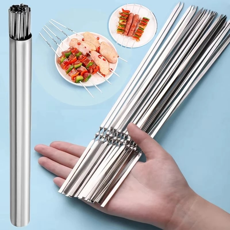 Stainless Steel BBQ Skewers, Reusable Kebab Forks, 28cm or 33cm, 5 to 25 Piece Sets