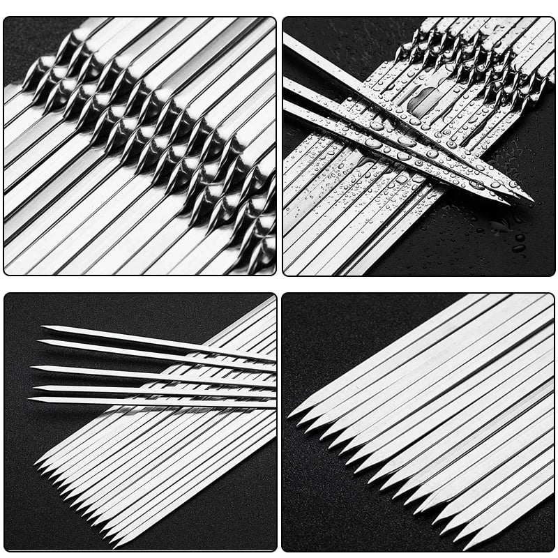 Stainless Steel BBQ Skewers, Reusable Kebab Forks, 28cm or 33cm, 5 to 25 Piece Sets
