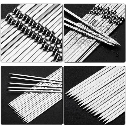 Stainless Steel BBQ Skewers, Reusable Kebab Forks, 28cm or 33cm, 5 to 25 Piece Sets
