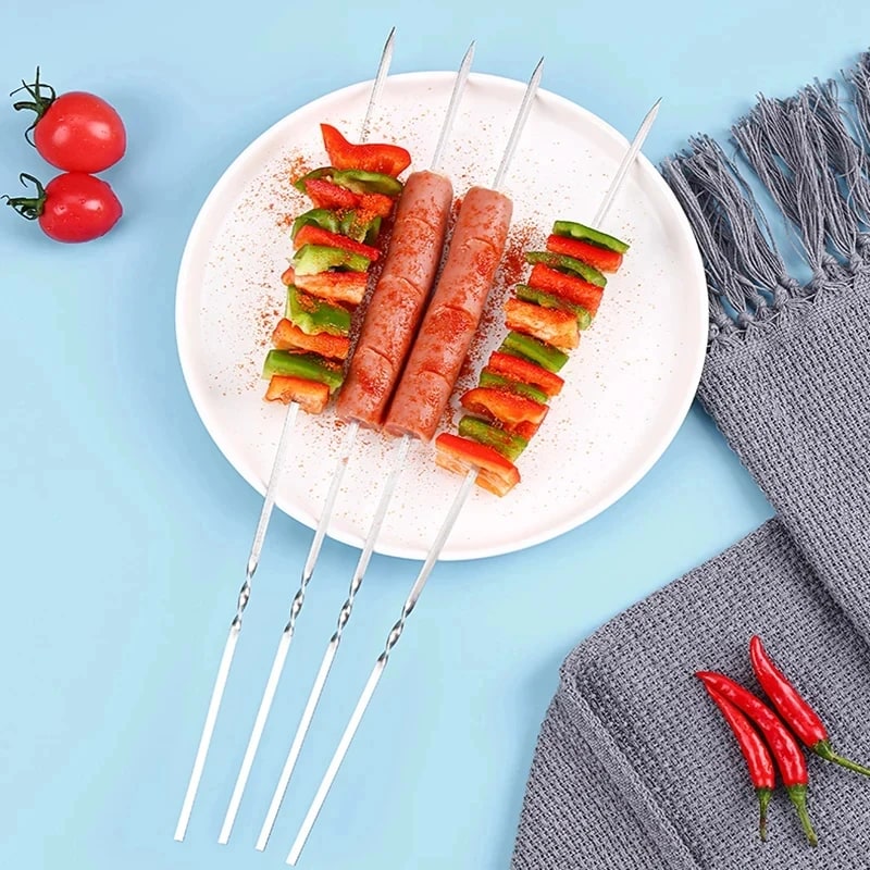 Stainless Steel BBQ Skewers, Reusable Kebab Forks, 28cm or 33cm, 5 to 25 Piece Sets