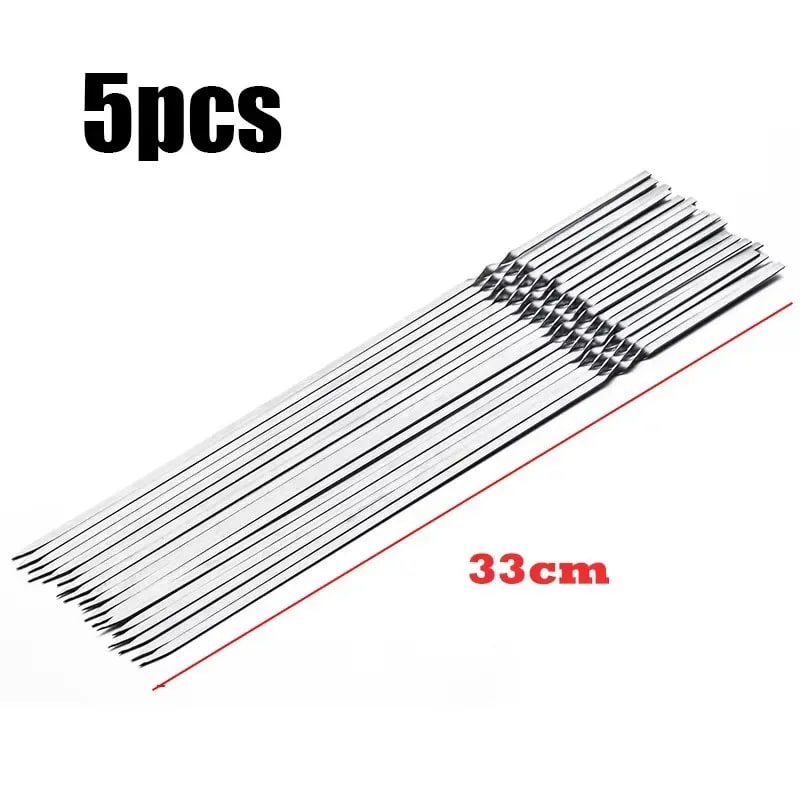 Stainless Steel BBQ Skewers, Reusable Kebab Forks, 28cm or 33cm, 5 to 25 Piece Sets - 5pcs-33cm
