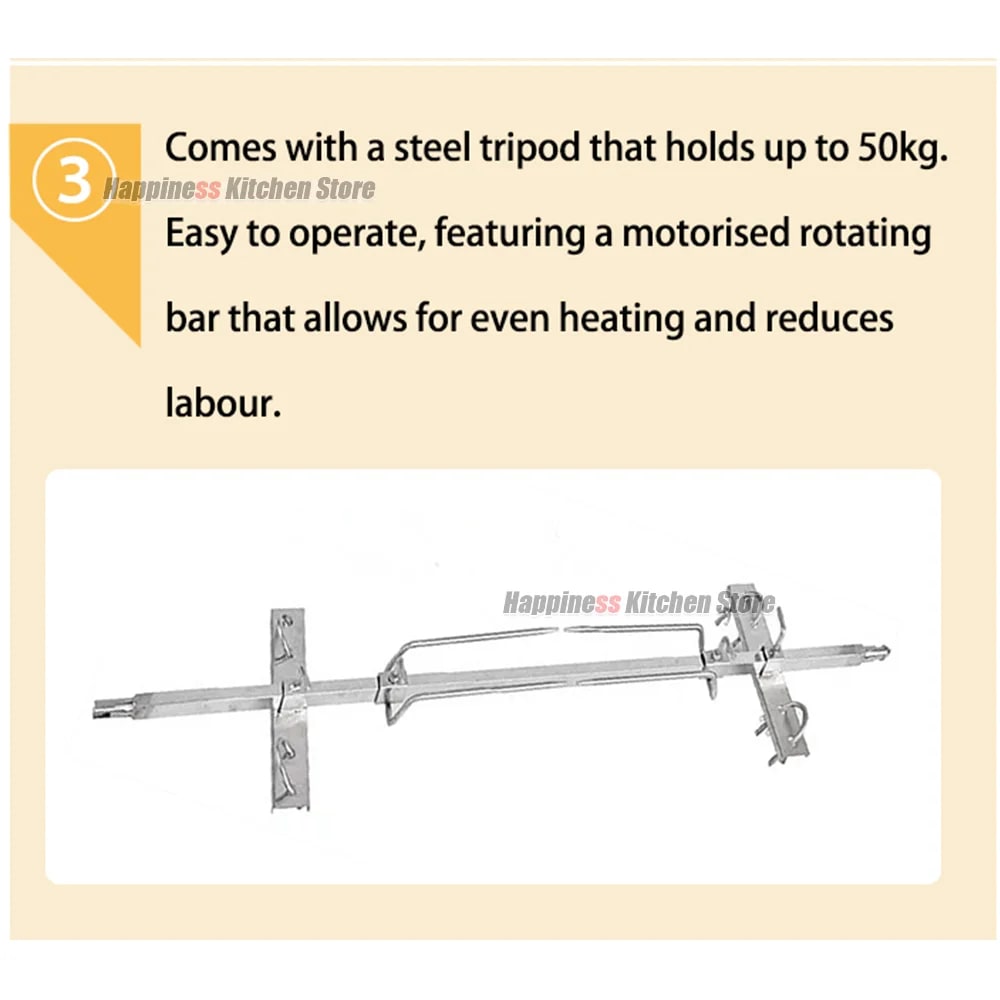 Electric Stainless Steel Rotisserie Grill Bracket Kit, 25W, 40kg Capacity, UK Plug Option