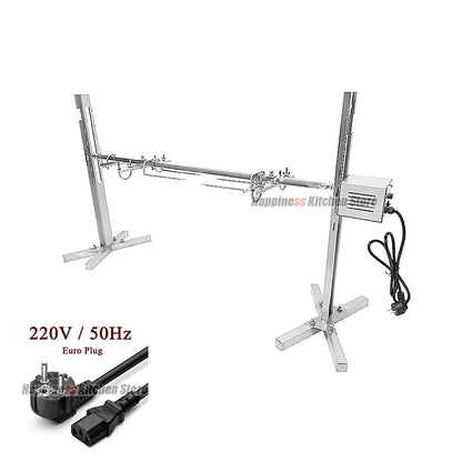Electric Stainless Steel Rotisserie Grill Bracket Kit, 25W, 40kg Capacity, UK Plug Option - 220V 50hz