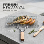 Stainless Steel BBQ Grill Basket, Foldable Handle, 34 x 32cm