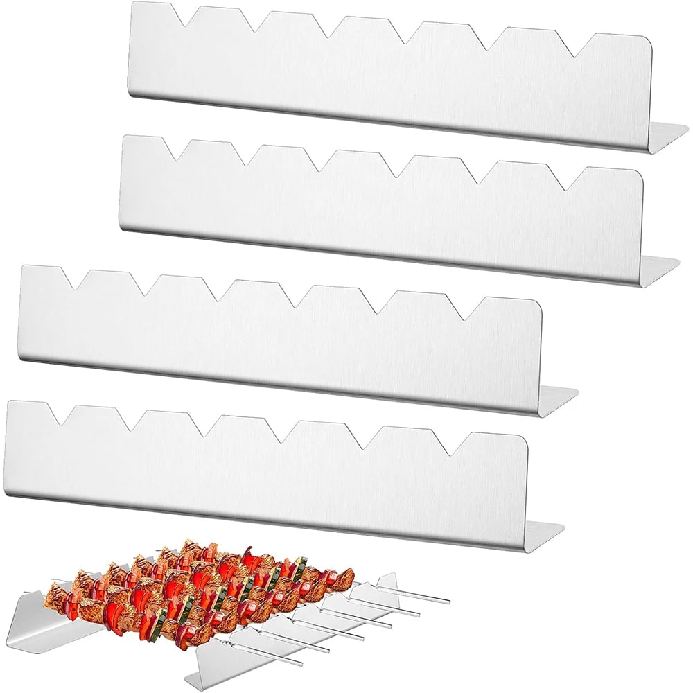 LMETJMA Stainless Steel BBQ Skewer Rack with 6 Skewers, 30cm Holder