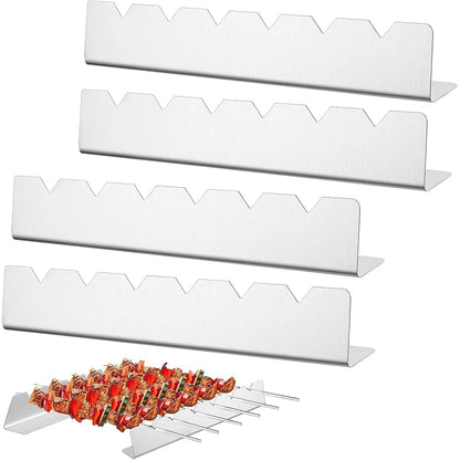 LMETJMA Stainless Steel BBQ Skewer Rack with 6 Skewers, 30cm Holder