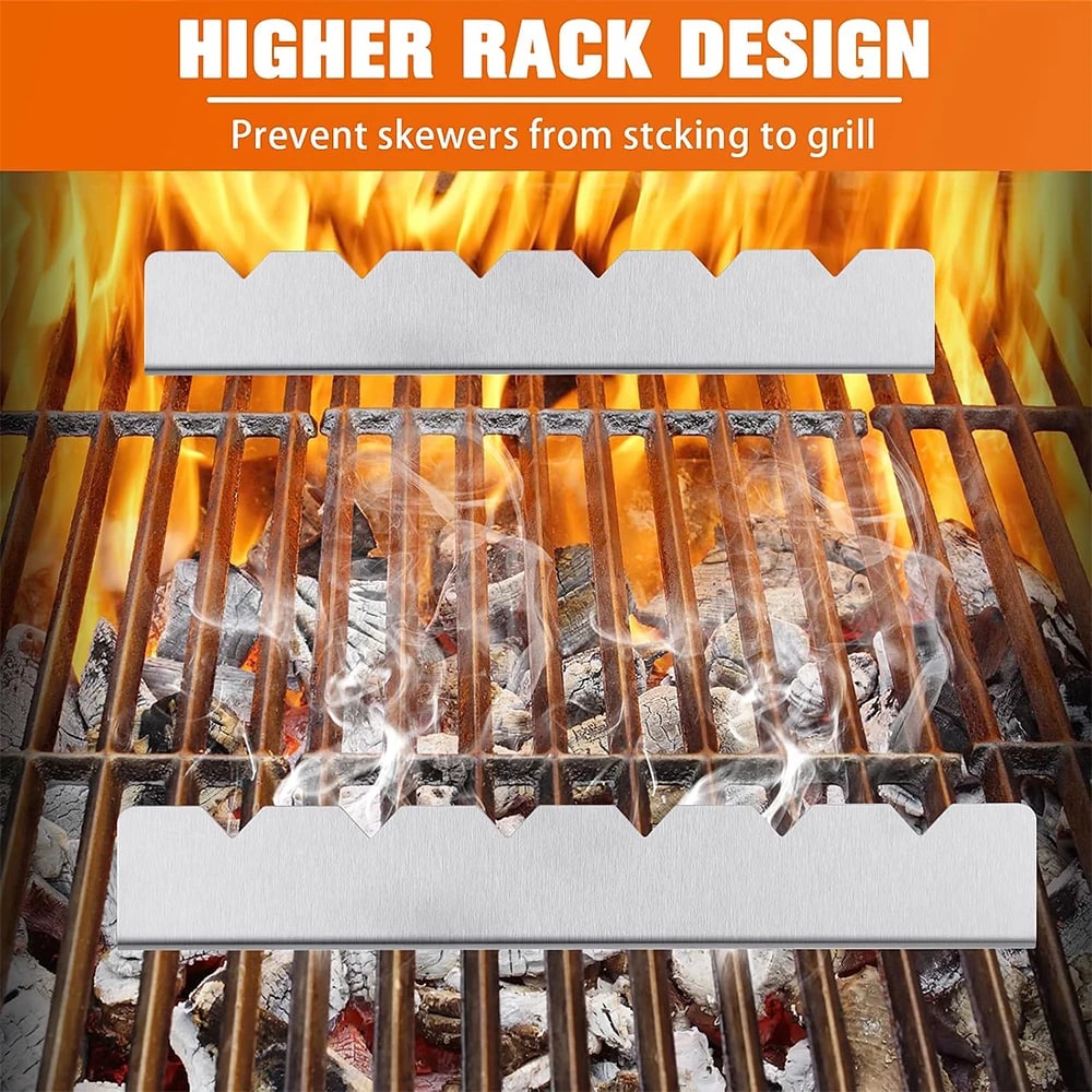 LMETJMA Stainless Steel BBQ Skewer Rack with 6 Skewers, 30cm Holder
