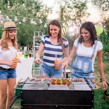 LMETJMA Stainless Steel BBQ Skewer Rack with 6 Skewers, 30cm Holder