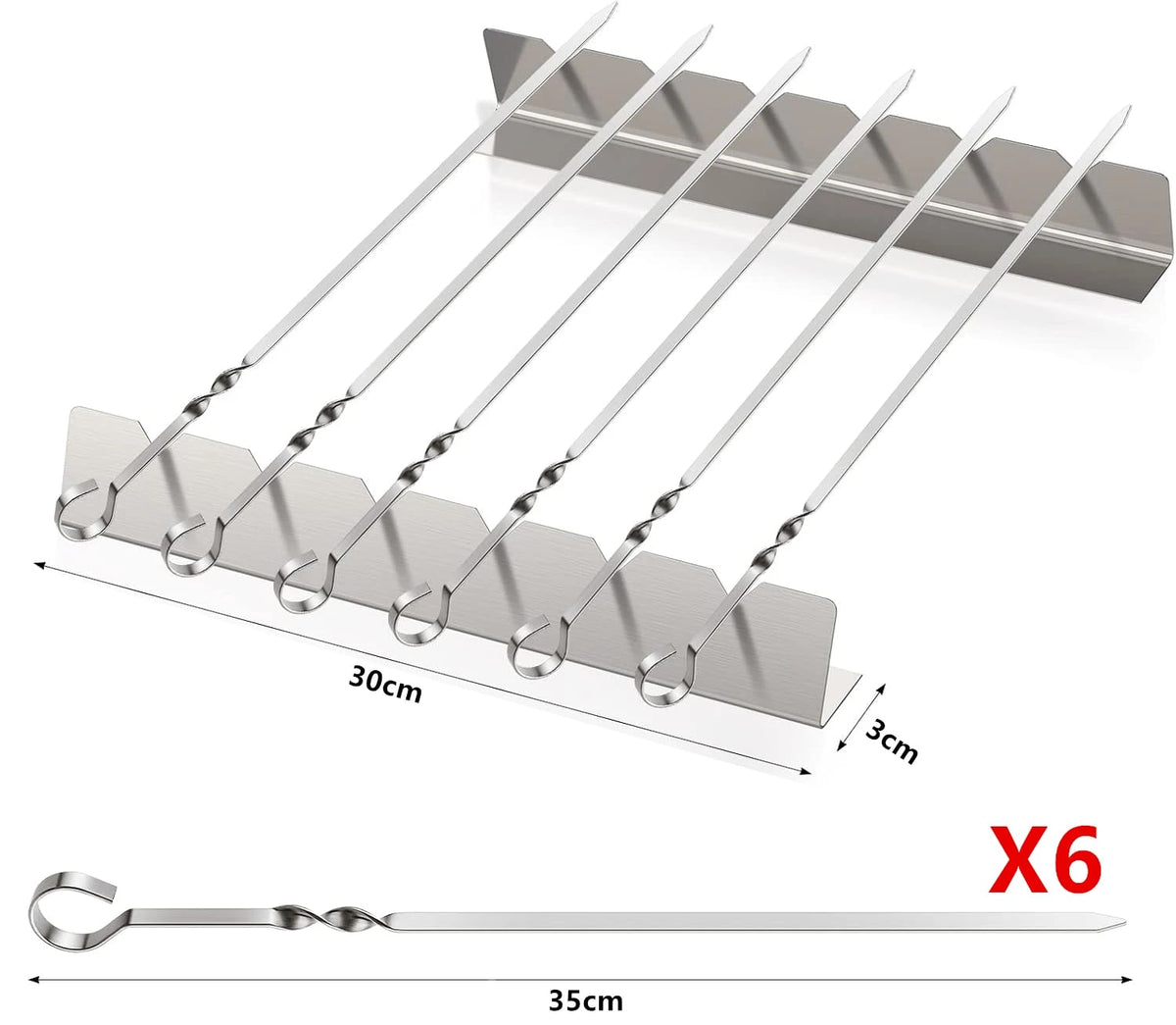 LMETJMA Stainless Steel BBQ Skewer Rack with 6 Skewers, 30cm Holder - 1
