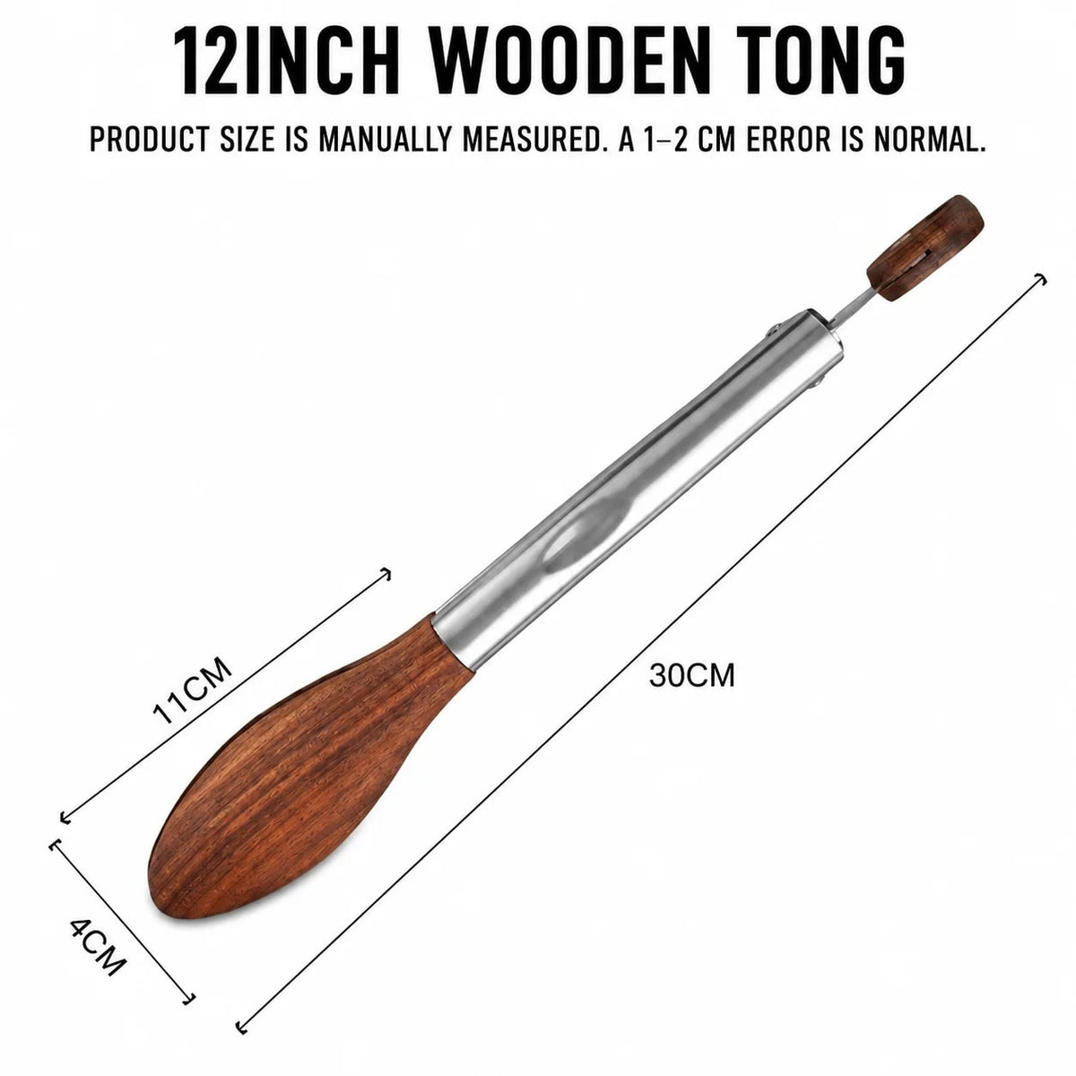 Wooden-Tipped Stainless Steel BBQ Tongs, 12 or 15 Inch, Pull-Ring Lock - 12 inch