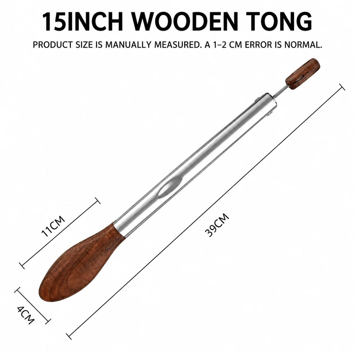Wooden-Tipped Stainless Steel BBQ Tongs, 12 or 15 Inch, Pull-Ring Lock - 15 inch