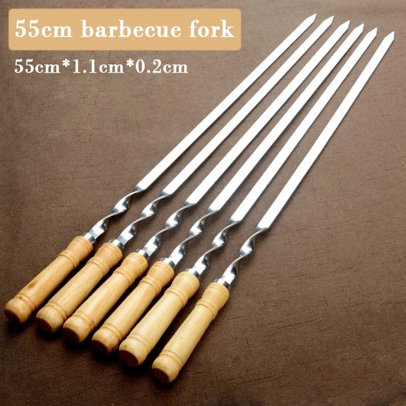 Flat BBQ Skewers with Wooden Handles, 6 Pack, 55cm or 45cm