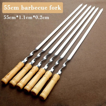 Flat BBQ Skewers with Wooden Handles, 6 Pack, 55cm or 45cm