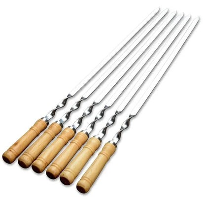 Flat BBQ Skewers with Wooden Handles, 6 Pack, 55cm or 45cm - A 6pcs-55CM