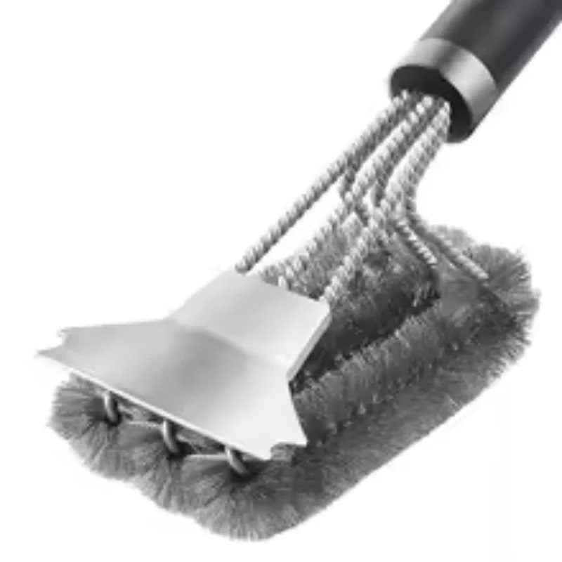 Metal BBQ Grill Cleaning Brush with Scraper and Hanging Hook