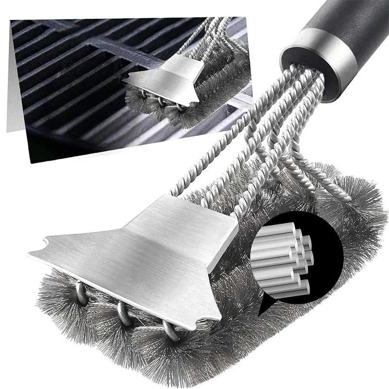 Metal BBQ Grill Cleaning Brush with Scraper and Hanging Hook