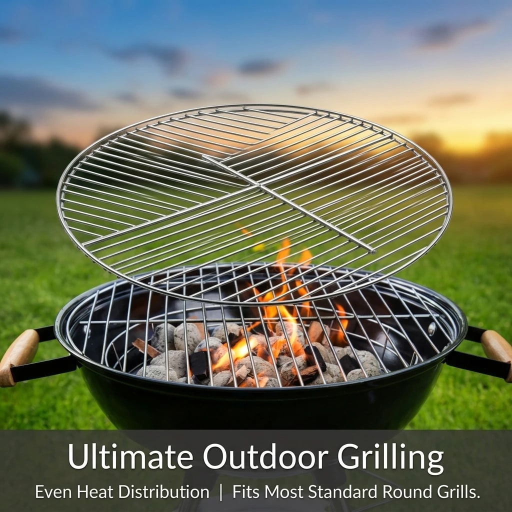 Round BBQ Grill Grate 45.5cm Iron Mesh Rack, Non-Stick
