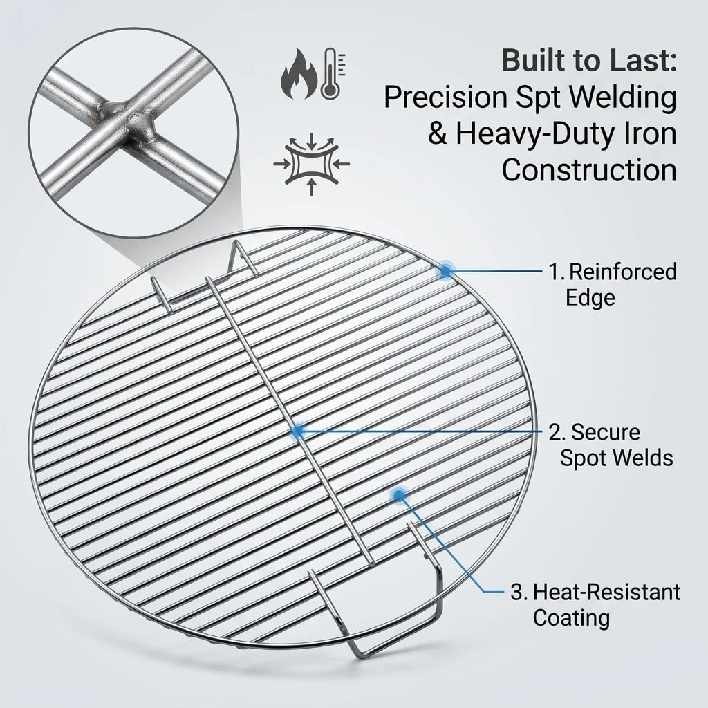 Round BBQ Grill Grate 45.5cm Iron Mesh Rack, Non-Stick