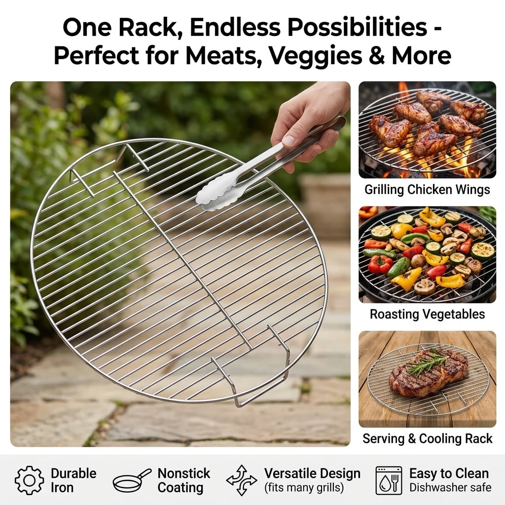 Round BBQ Grill Grate 45.5cm Iron Mesh Rack, Non-Stick