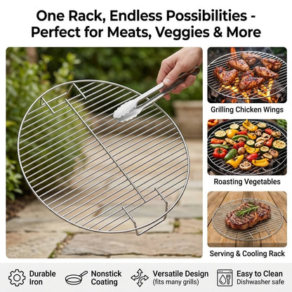 Round BBQ Grill Grate 45.5cm Iron Mesh Rack, Non-Stick