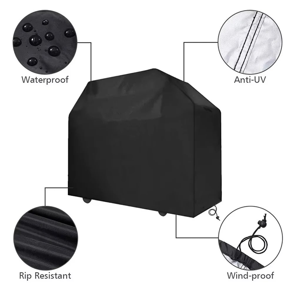 BBQ Grill Cover, Black 100% Polyester Outdoor Barbecue Cover, 8 Sizes