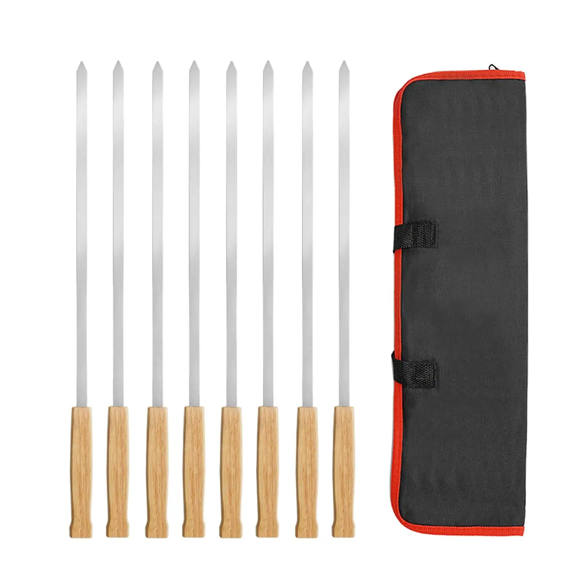 8-Piece Metal BBQ Skewer Set with Wooden Handles and Storage Pouch, 44.2cm