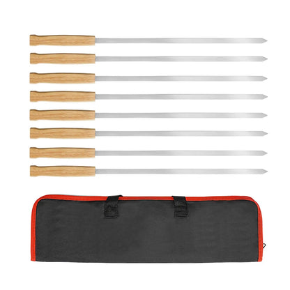 8-Piece Metal BBQ Skewer Set with Wooden Handles and Storage Pouch, 44.2cm