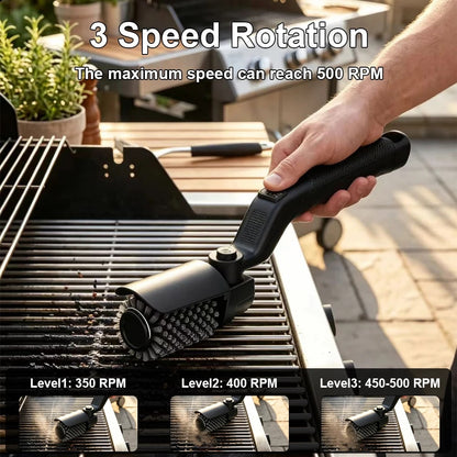 Electric BBQ Cleaning Brush, 4000mAh USB Rechargeable, 3-Speed Black Grill Cleaner
