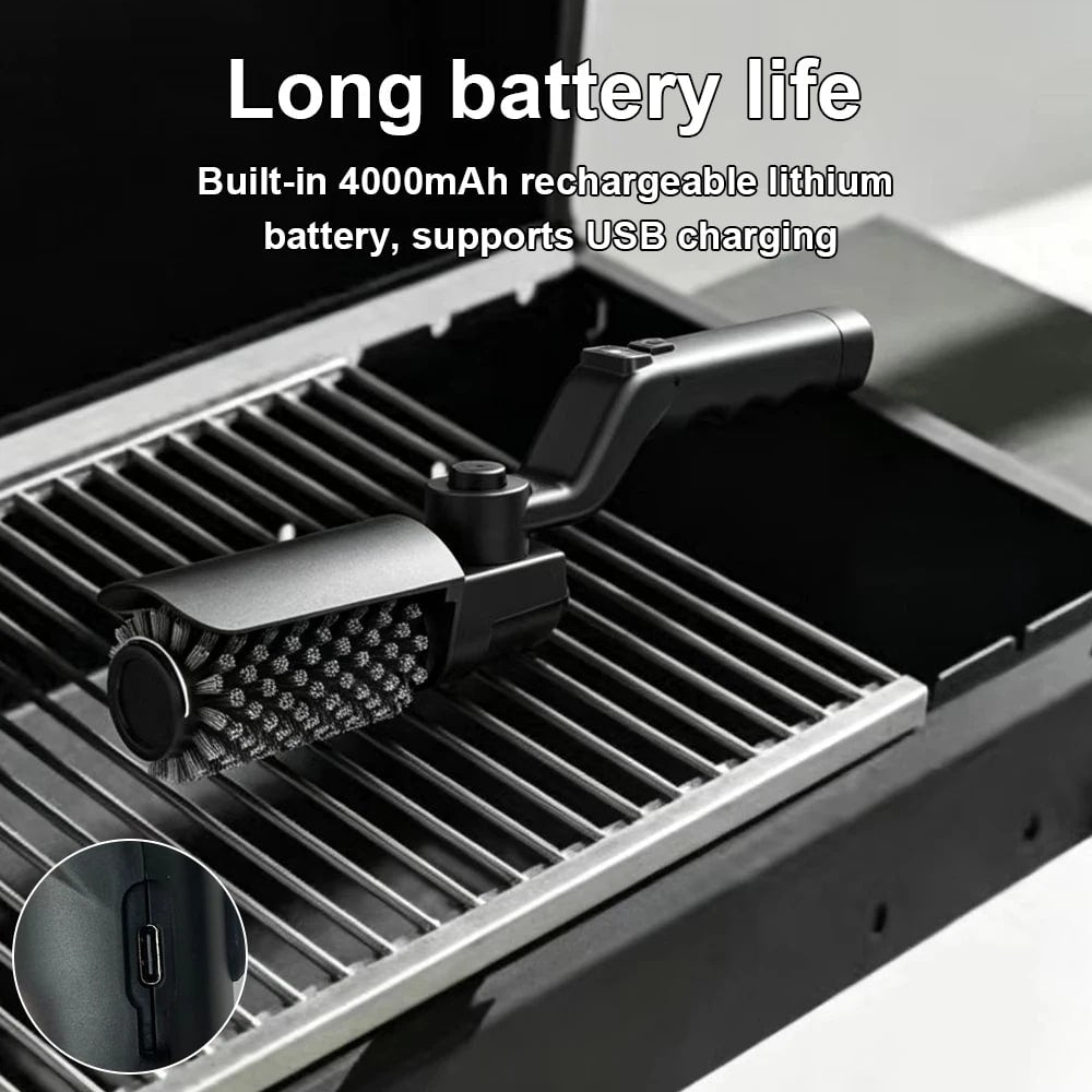 Electric BBQ Cleaning Brush, 4000mAh USB Rechargeable, 3-Speed Black Grill Cleaner