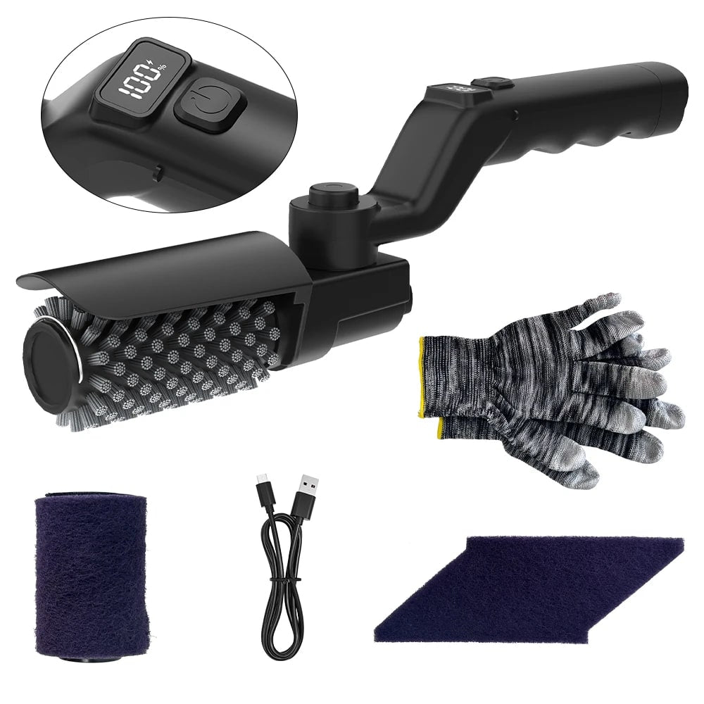 Electric BBQ Cleaning Brush, 4000mAh USB Rechargeable, 3-Speed Black Grill Cleaner