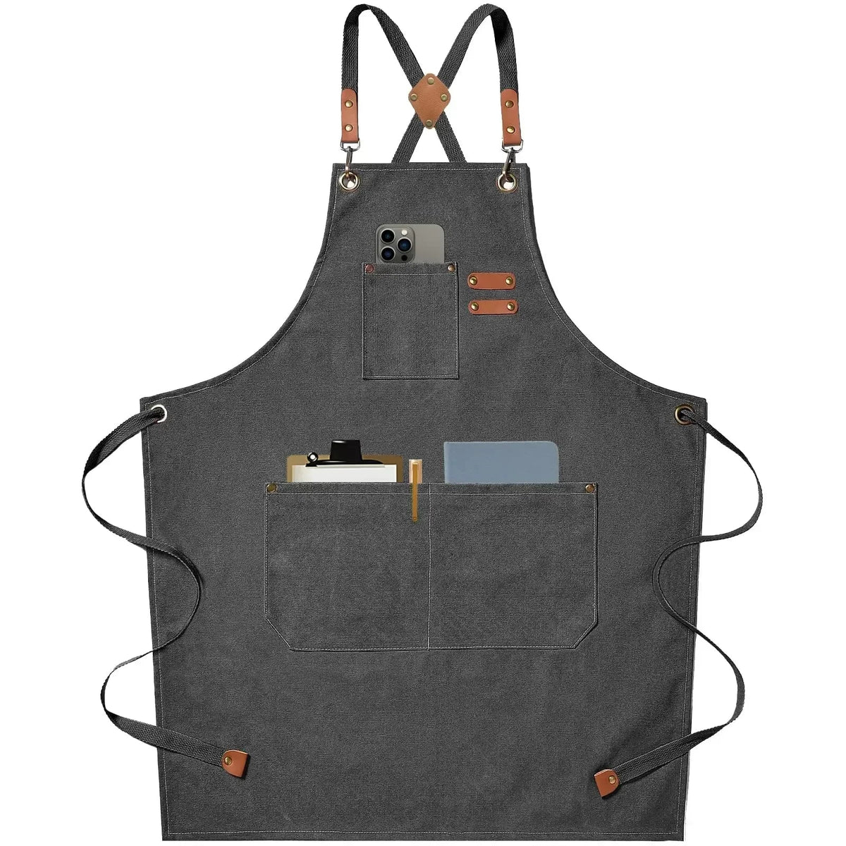 Cotton Canvas BBQ and Kitchen Apron with Cross-Back Straps and Pockets, One Size
