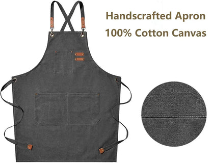 Cotton Canvas BBQ and Kitchen Apron with Cross-Back Straps and Pockets, One Size