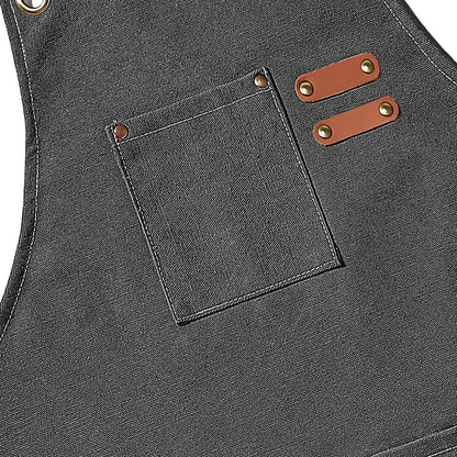 Cotton Canvas BBQ and Kitchen Apron with Cross-Back Straps and Pockets, One Size