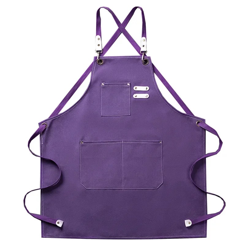 Cotton Canvas BBQ and Kitchen Apron with Cross-Back Straps and Pockets, One Size - OneSize / purple
