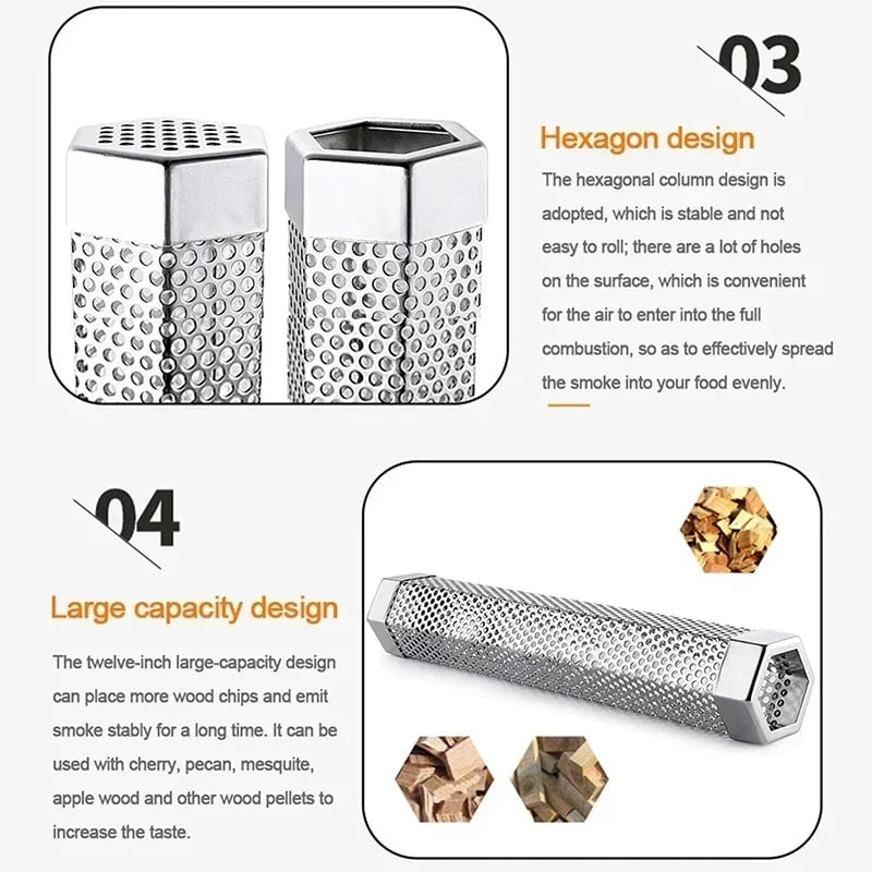 304 Stainless Steel Pellet Smoker Tube for Cold or Hot Smoking, 6 or 12 Inch