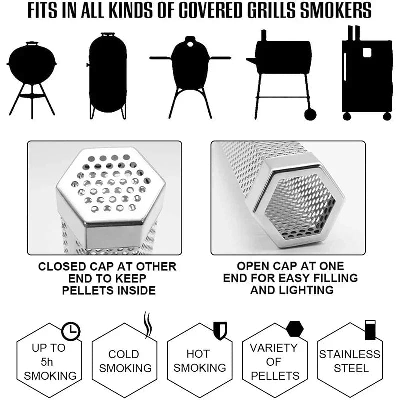 304 Stainless Steel Pellet Smoker Tube for Cold or Hot Smoking, 6 or 12 Inch