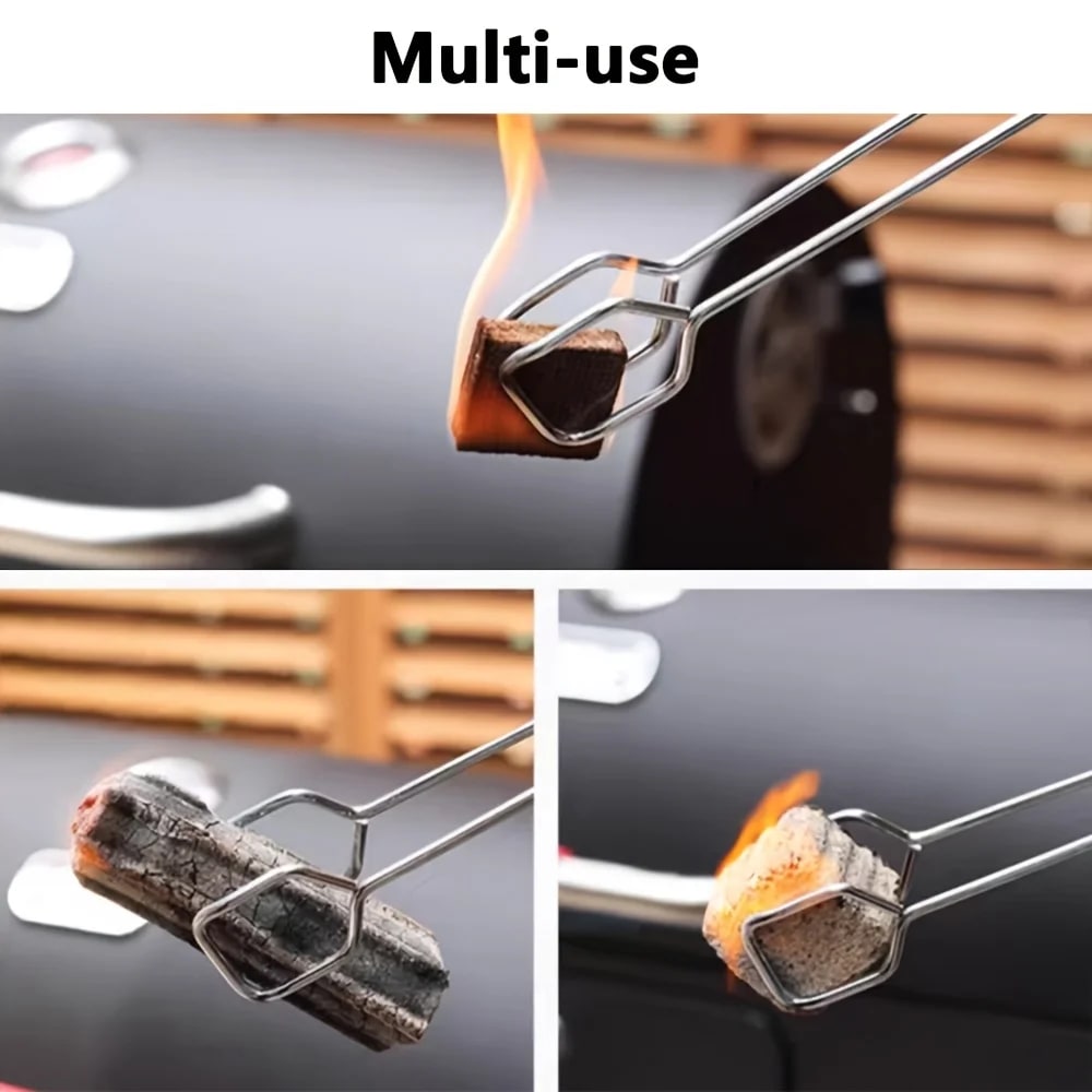 BBQ Charcoal Tongs Stainless Steel 37cm Long-Handle Fire Pit Tool