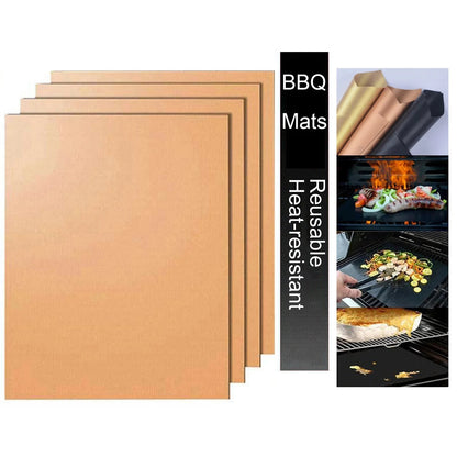 Non-Stick BBQ Grill Mats, 4 Pack, 33 x 40cm, Reusable Heat-Resistant Sheets