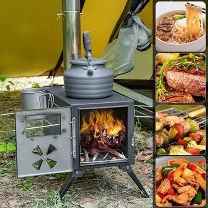 Portable Wood-Burning Camping Stove with 304 Stainless Steel Chimney