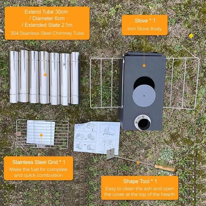 Portable Wood-Burning Camping Stove with 304 Stainless Steel Chimney