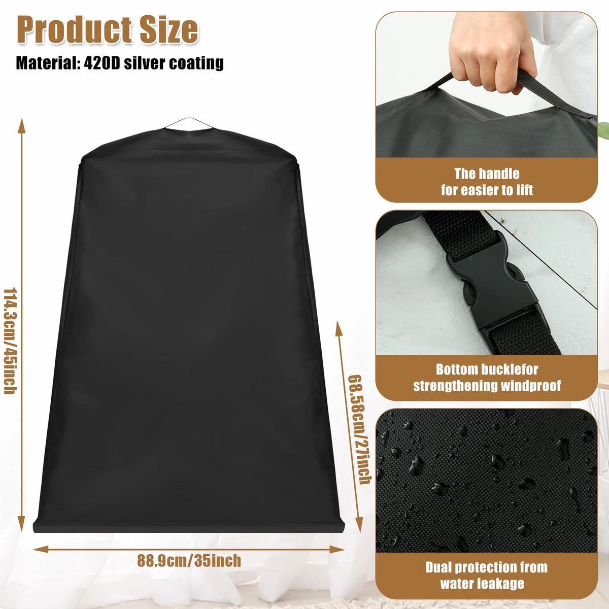 Pizza Oven Cover, Waterproof 420D Oxford Cloth, 35 x 27 x 45in